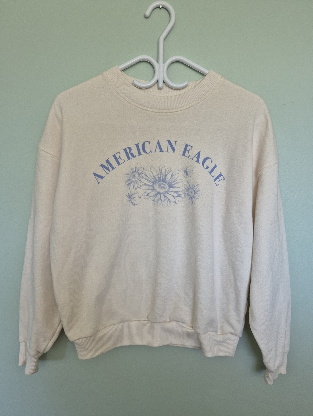 American Eagle Women's Neutral Feminine Cream Floral Crewneck Sweater Size Small - Picture 2 of 5